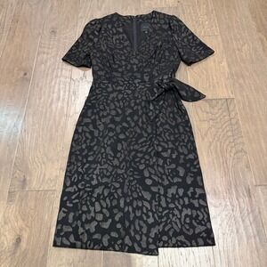 Alex‎ Marie Black Metallic Leopard Print V Neck Short Sleeve Wrap Dress Size 4